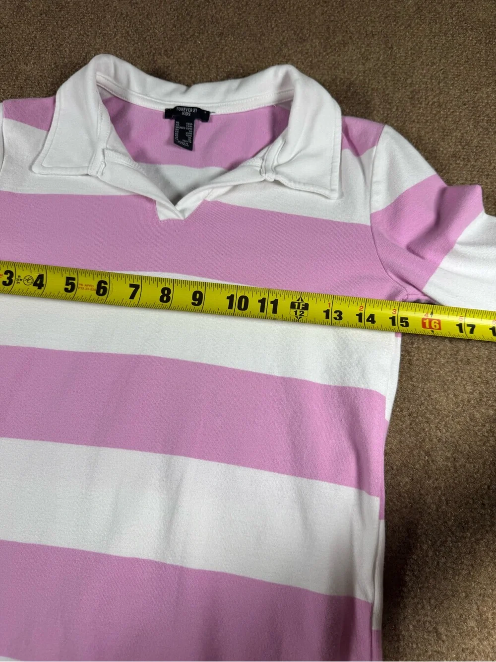 Little Girls Striped Pink and White Dress Forever 21 Size 13/14 Polo Long Sleeve